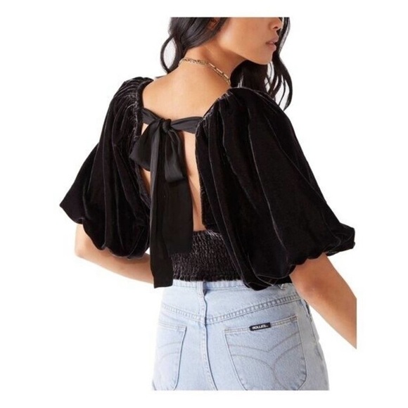Free People Marie Velvet Open Back Crop Top Black - Picture 4 of 15